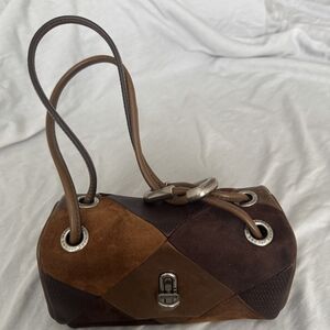 Brown Patchwork Suede Shoulder Bag by